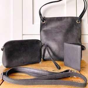 3-piece Roots Matching Leather Bag, Small Purse/Pouch and Wallet Bundle!
